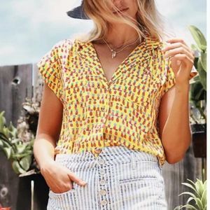 Maeve Anthropologie Picnic Pineapple Blouse Size M
